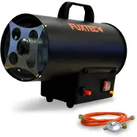FUXTEC Industrie Gasheizer GH10 - Chauffage à gaz 10kW avec thermostat Chauffage de chantier 300 m³/h Débit d'air Soufflerie de chauffage y compris détendeur & protection contre la surchauffe