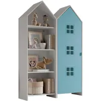 Vipack - CASAMI BRUGES Ensemble de 2 pièces composé de : Armoire à étagères, armoire à 1 porte avec façade en bleu