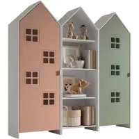 Vipack - CASAMI BRUGES Ensemble de 3 pièces composé de : Armoire à étagères, armoire à 1 porte avec façade en rose et vert