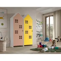 Vipack - CASAMI BRUGES Ensemble de 2 pièces composé de : Armoire à 1 porte avec façade en rose et en jaune