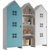 Vipack - CASAMI BRUGES Ensemble de 3 pièces composé de : Armoire à étagères, armoire à 1 porte avec façade en bleu et blanc