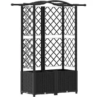 vidaXL Jardinière surélevée avec treillis et toit, noire, 122 x 40 x 138 cm, en PP