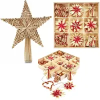 Brauns-Heitmann Dentelle de paille, pointe de sapin de Noël faite à la main, env. 30 x 25 x 8 cm, y compris 50 décorations de sapin de Noël en paille