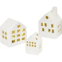 Spetebo 2.02 Céramique Maisons Décoration avec éclairage LED - 3 pièces de tailles différentes (blanc)