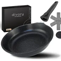 OEM DIVORY grande poêle 28 cm | Poignée amovible, compatible induction, revêtement, aluminium – Grande poêle à frire + protège-poêle - Poêle à induction