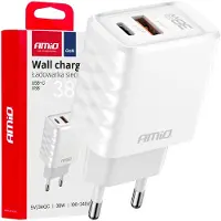 Amio Chargeur GaN 38W avec Quick Charge & Power Delivery, USB-A + USB-C, -04287