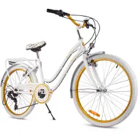 Sun baby Vélo pour fille Heart Bike 24 pouces, pour les filles à partir de 8 ans, 7 vitesses Shimano, freins V-Brake, porte-bagages, catadioptres (blanc et or, 24 pouces)