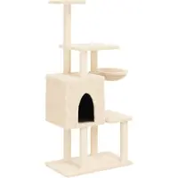 Syfax Arbre à chat avec griffoirs en sisal Crème 131 cm