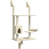 Syfax Arbre à chat mural avec griffoir crème 153 cm