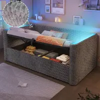 Flieks Canapé-lit hydraulique 90x200cm avec espace de rangement, lit rembourré avec Led, lit de rangement pour jeunes avec sommier à lattes, lit de jour Daybed velours, gris