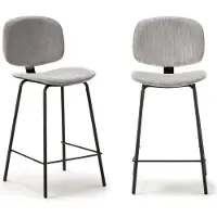 CALICOSY - Lot de 2 tabourets en velours côtelé avec pieds en métal noir H65 cm - ARUS