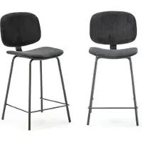 CALICOSY - Lot de 2 tabourets en velours côtelé avec pieds en métal noir H65 cm - ARUS