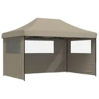 Syfax Tente de réception pliable escamotable 3 parois latérales taupe