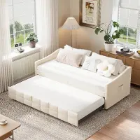 Fortuna Canapé-lit Lai, velours, beige, 90 x 200 cm, avec sommier à lattes et accoudoirs, moderne, max. 300 kg, 45 kg