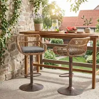 LVHOM Lot de 2 tabourets de bar en rotin avec socle métallique, chaise de bar chaise de jardin, meubles de jardin balcon, réglable en hauteur tabouret de jardin pivotant à 360°, gris