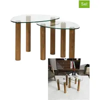 Home Deco Factory Table d'appoint - gigogne - - Clara - Verre trempé - Marron