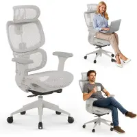 Sense7 Fauteuil de bureau ergonomique SENSE7 Nobu gris clair, dossier maille, accoudoirs 3D, bascule, soutien lombaire, charge 130kg