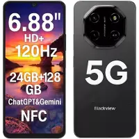 No Brand MEVRONISSHOP-Smartphone Shark 6 5G avec IA, 24GO+128GO, Écran 6.88" HD+ 120Hz, 3 Assistants IA Intégrés, Caméra 16MP+8MP, Batterie 5000mAh, Double SIM 5G, Android 15 Téléphone Débloqué, GPS NFC, Noir
