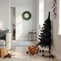 Prolenta Maison Exclusive - Sapin de Noël artificiel demi-arbre avec pied, noir, 120 cm, en PVC