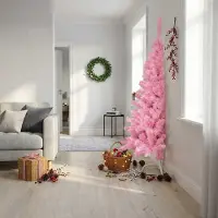 Prolenta Maison Exclusive - Sapin de Noël artificiel demi-arbre avec pied, rose, 180 cm, en PVC