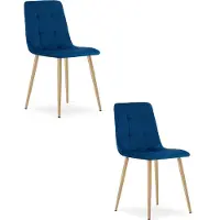 Leobert Chaise KARA - velours bleu marine / pieds en bois x 2