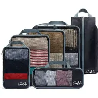 Sunflake Cubes de compression - Kit d'organisation pour valise - 6 pièces - Cubes de compression pour sac à dos - avec zips de compression - Mesh Black -