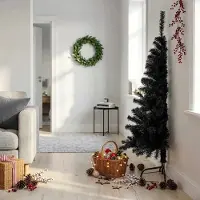 Prolenta Maison Exclusive - Sapin de Noël artificiel demi-arbre avec pied, noir, 150 cm, en PVC