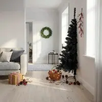 Prolenta Maison Exclusive - Sapin de Noël artificiel demi-arbre avec pied, noir, 180 cm, en PVC