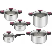 Tefal Set de casseroles Cook&Clip en acier inoxydable, 10 pièces, compatible induction
