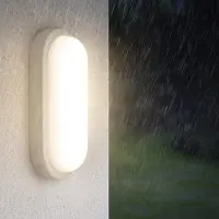Braytron LED 18 W, applique murale et plafonnier ovale, luminaire pour pièces humides, blanc, extérieur, garage, 6500 K / IP54