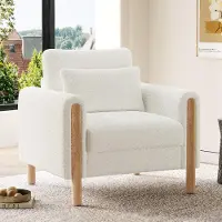 OKWISH Fauteuil - Fauteuil Moderne avec Accoudoirs et Coussin Rembourré, Assise Confortable en Teddy et Coton PP - 87x83x88,5 cm, Blanc