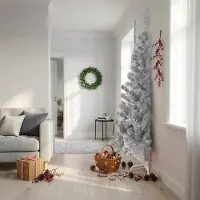 Prolenta Arbre de Noël artificiel demi-arbre, argenté, avec support, 210 cm, en PET