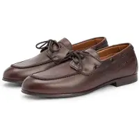 Tommy Hilfiger pour homme. FM0FM05748 Chaussures de bateau en cuir marron Emilio (45), Plat, Lacets, Casuel