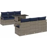 vidaXL Ensemble de canapés de jardin , 7 pièces, couleur grise, en résine tressée (type polyrotin), capacité de 6 personnes