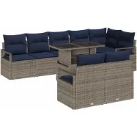 vidaXL Ensemble de canapés de jardin , 9 pièces, 8 places, gris et bleu marine