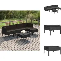 vidaXL Ensemble salon de jardin 6 pièces avec coussins Poly rotin noir - Ensemble de meubles de jardin
