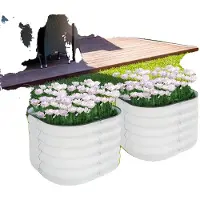 OEM Jardinière surélevée, acier zingué, 60 x 60 x 43 cm, ronde, à poser, lot de 2