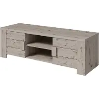 Meublorama Meuble TV AMEK - 2 portes et 2 niches - Coloris chêne - 150 x 48 x 47 cm