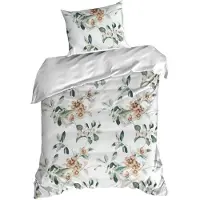 Eurofirany | Parure de lit - Housse de couette - 140 x 200 cm - blanc - vert - 100 % coton - literie - à motifs floraux