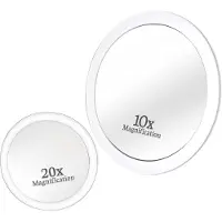 Markenlos Kit de miroirs grossissants (20x et 10x) avec ventouse, miroir de maquillage rond pour la salle de bains, miroirs de maquillage de 15 cm et 10 cm