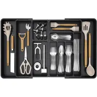 Unyqoos Boîte à couverts réglable pour tiroirs, de 54,1 à 91,4 cm – Organisateur avec 11 compartiments, tiroir amovible, plastique sans BPA