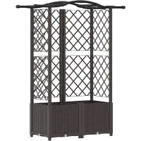 vidaXL Jardinière surélevée avec treillis et toit, marron, 122 x 40 x 138 cm, PP