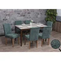 Mendler Lot De 6 Chaises De Salle À Manger Littau, Chaise De Cuisine À Dossier Haut, Tissu/Textile Chenille Bois Vert, Pieds Couleur Naturelle