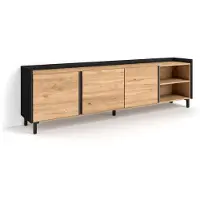 Skraut Home PULLER Meuble tv effet bois de chêne et noir 207x35x61cm avec pieds