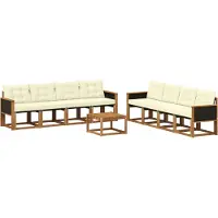 vidaXL Ensemble de salon de jardin 9 pièces, couleurs naturelles et crème