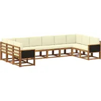 vidaXL Ensemble de salon de jardin 10 pièces, bois d'acacia massif, couleurs naturelles et crème