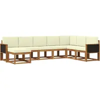 vidaXL Ensemble de salon de jardin 8 pièces, bois d'acacia massif, couleurs naturelles et crème