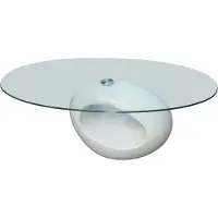Syfax Table basse avec dessus de table en verre ovale Blanc brillant