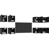 vidaXL Étagère murale pour téléviseur, 8 pièces, noire, imitation chêne