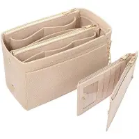 OEM Yoillione Organisateur de sacs en feutre avec porte-cartes de crédit, Organisateur de sacs à main Petit Beige, Organisateur de sacs avec fermeture éclair